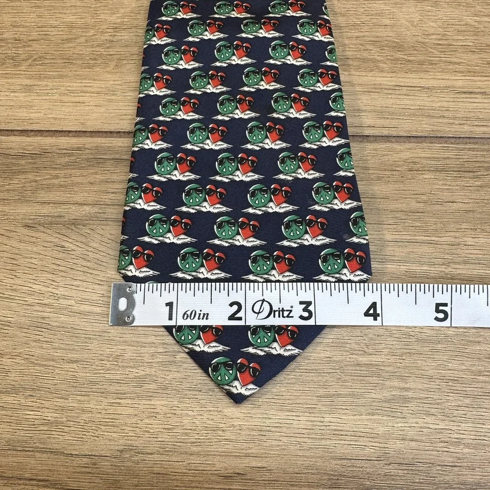 Vtg 90s MOSCHINO Tie Valentines 100%‎ Silk Made In Italy Navy Hearts Sunglasses